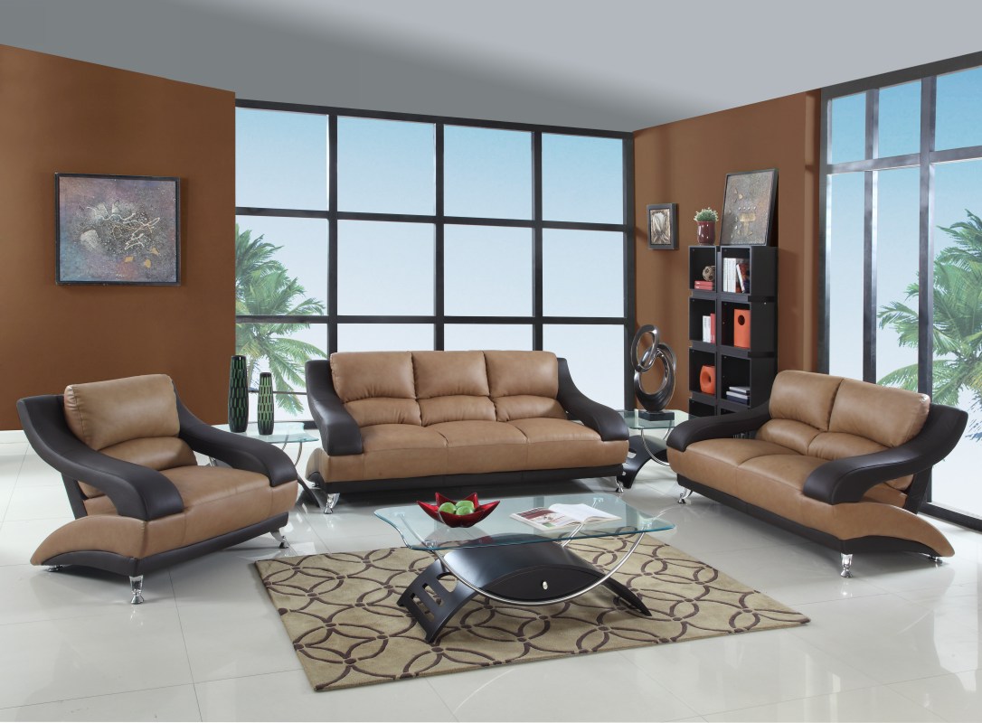 Home Roots 329530 Two-tone Leather Sofa Set, Two-tone Color - 114 In.