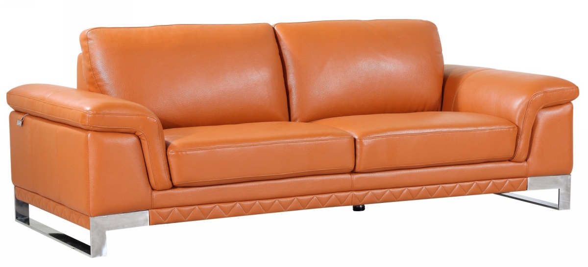 Home Roots 329609 Lovely Leather Sofa, Camel - 32 In.