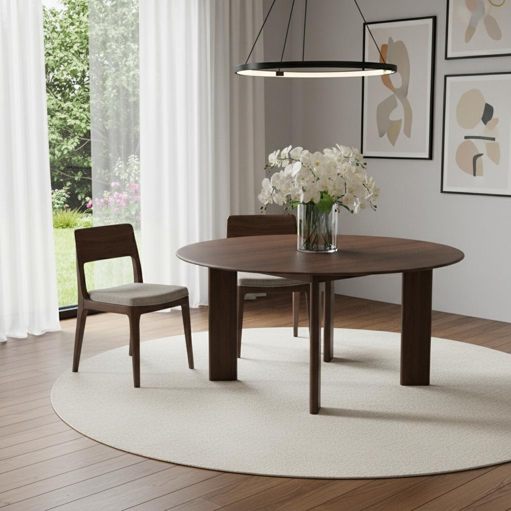 712864 59 in. Brown Solid Wood Round Top Dining Table