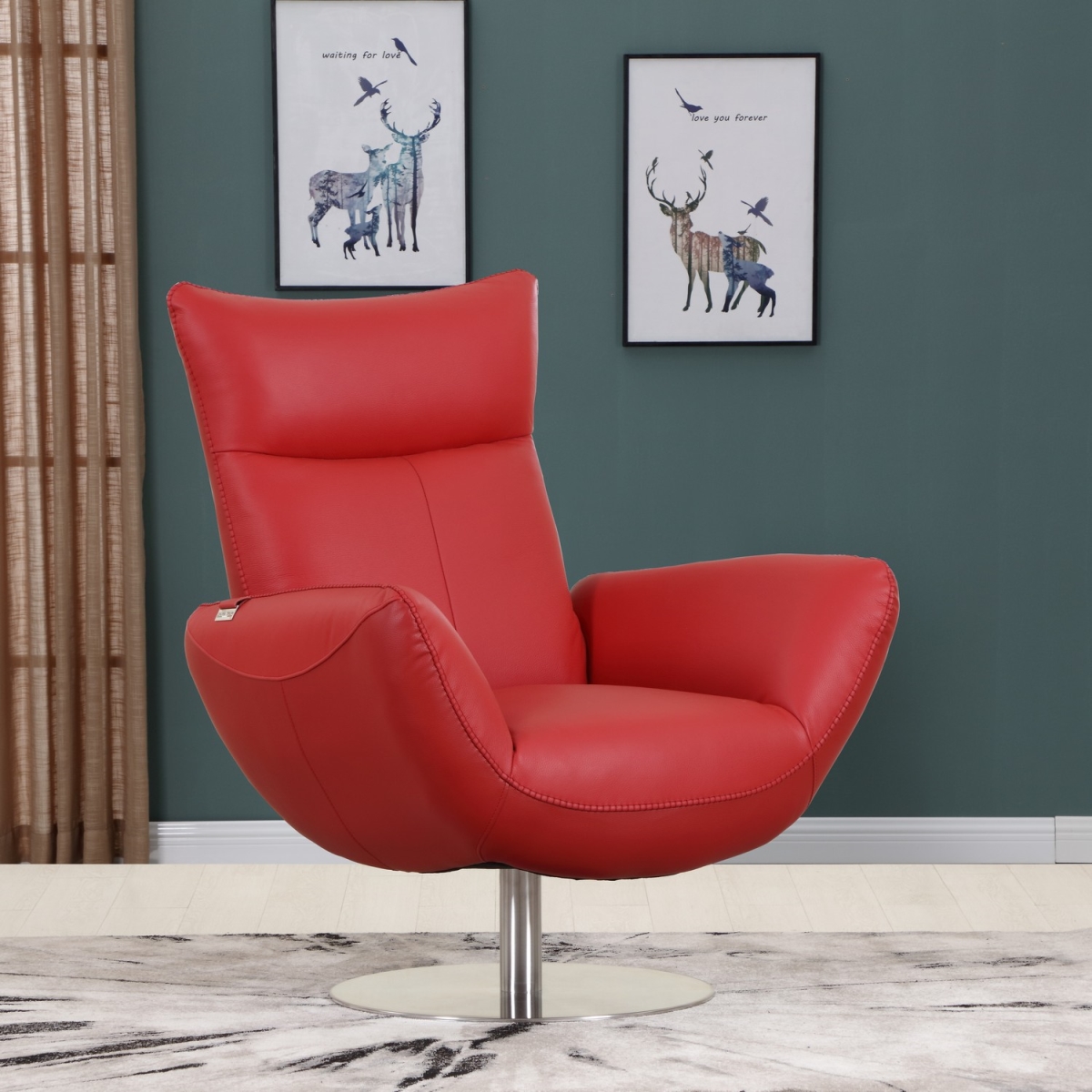 Home Roots 329693 Contemporary Leather Lounge Chair, Red - 43 In.