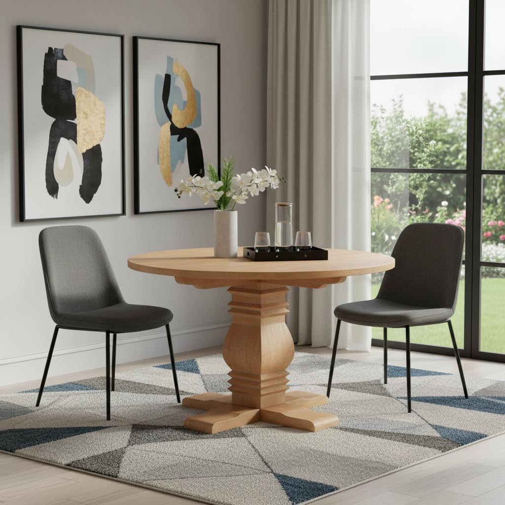 643962 48 in. Brown Solid Wood Pedestal Base Round Top Dining Table