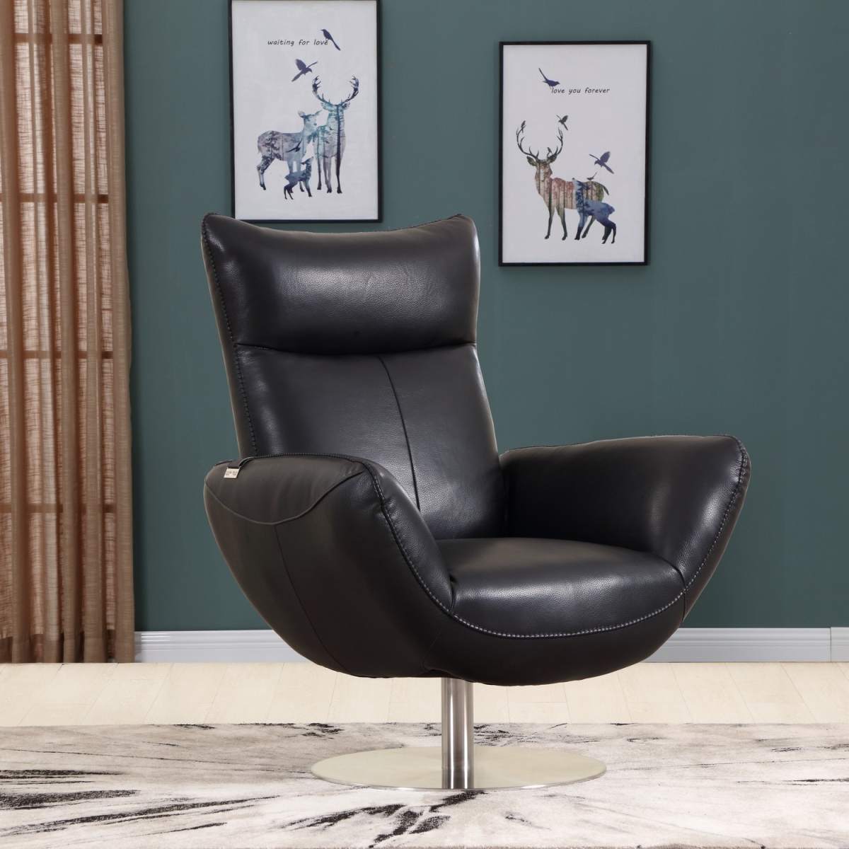 Home Roots 329697 Contemporary Leather Lounge Chair, Black - 43 In.