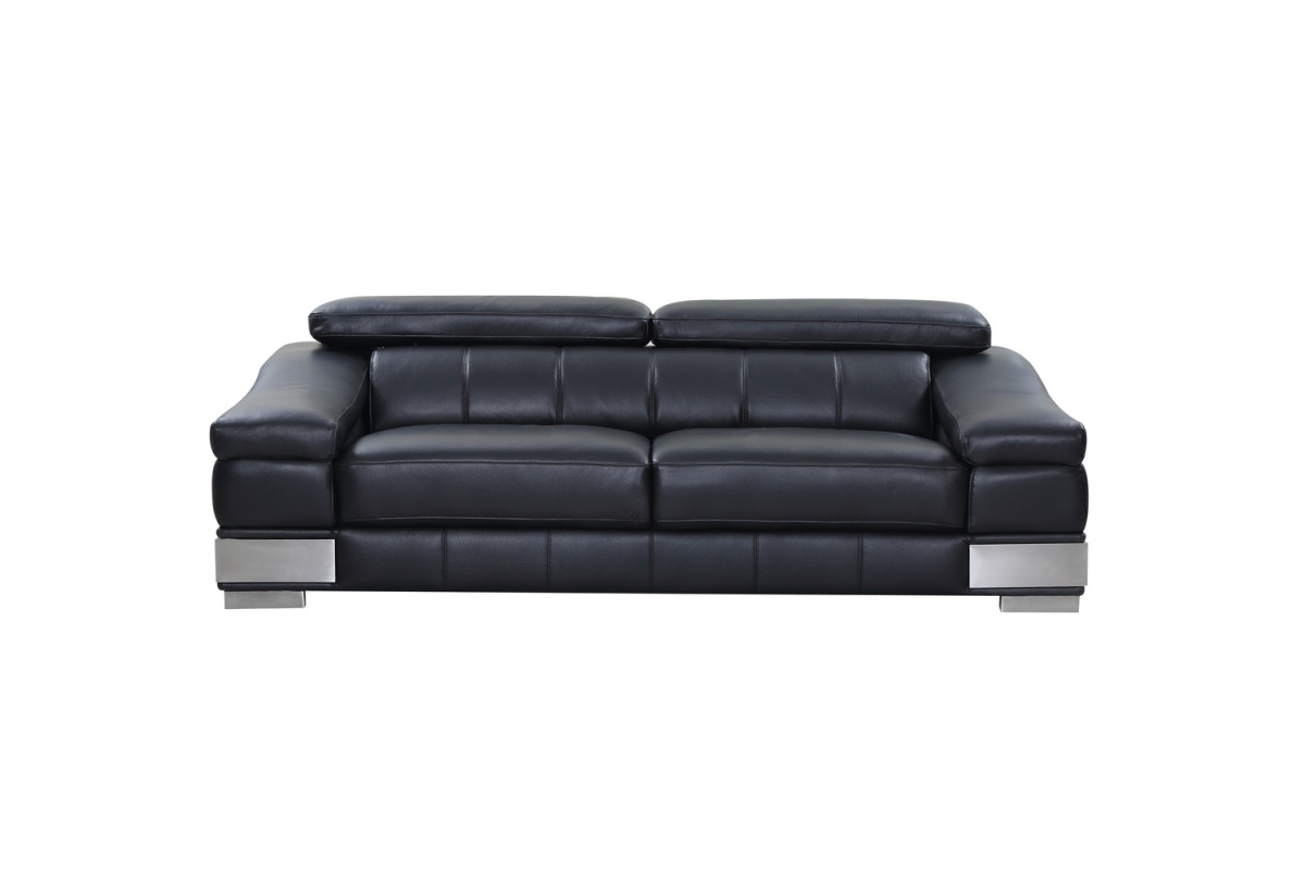 Home Roots 329713 Modern Leather Sofa, Black - 31-39 In.