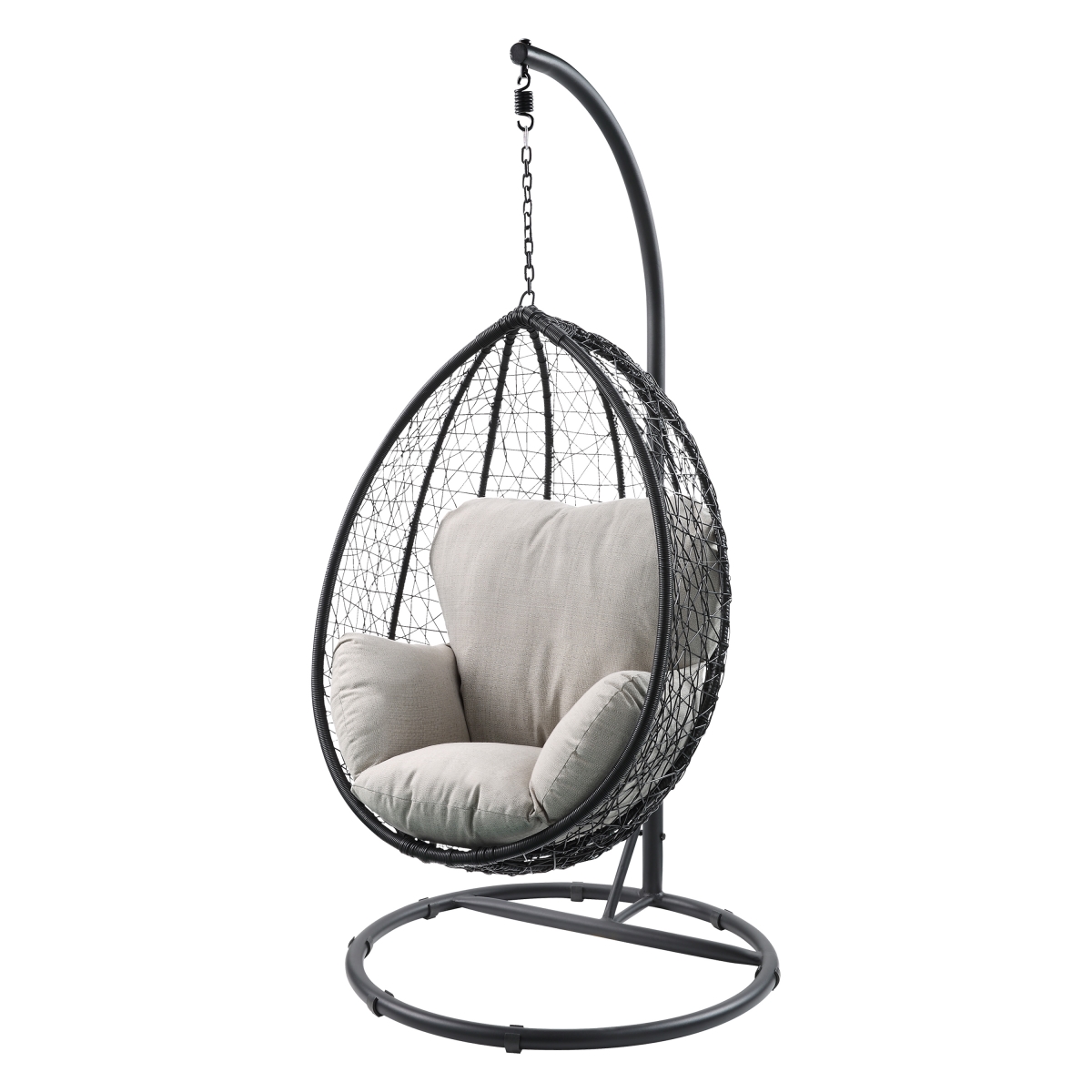 Home Roots 318800 Patio Swing Chair With Stand - Synthetic Wicker, Steel, Polyester & Foam, Beige Fabric & Black Wicker