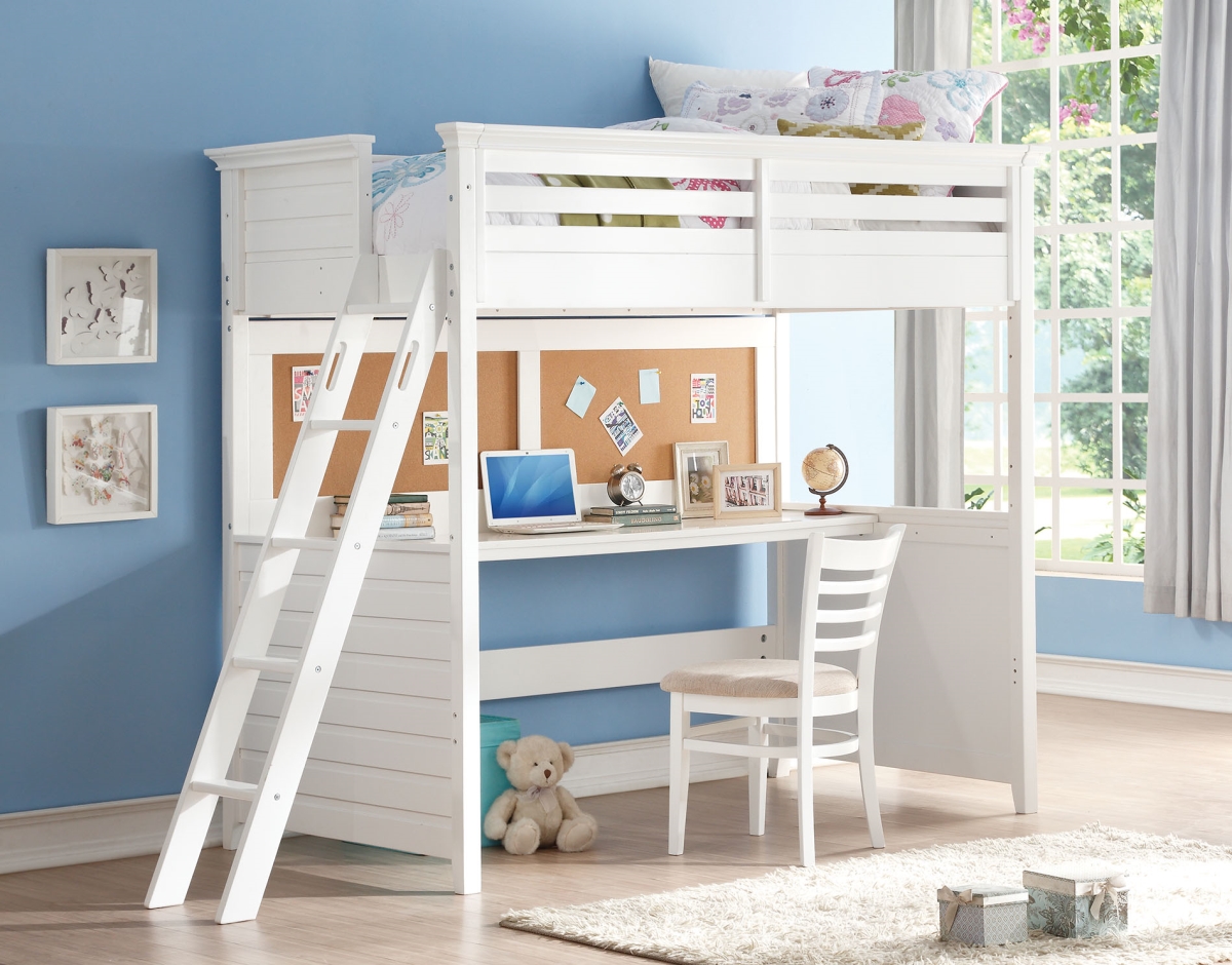 Home Roots 285631 Twin Size Loft Bed With Desk - Poplar Wood, Mdf & Plywood, White