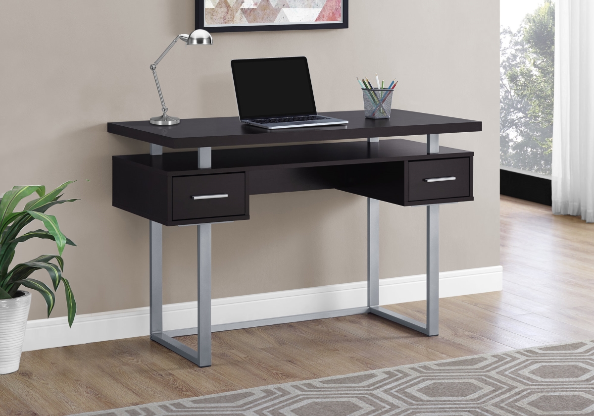 333498 31 In. Particle Board & Silver Metal Computer Desk With A Hollow Core