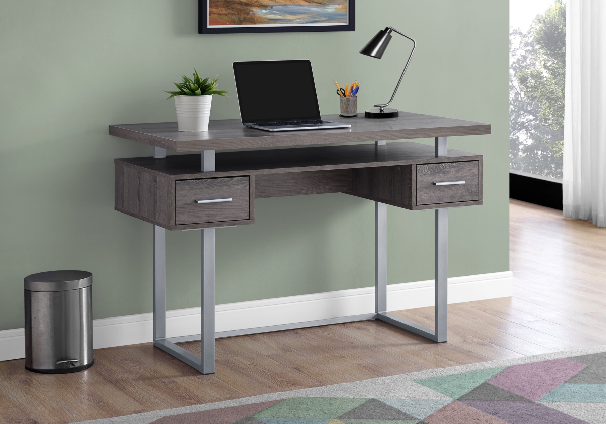 333500 31 In. Dark Taupe Particle Board & Silver Metal Computer Desk With A Hollow Core
