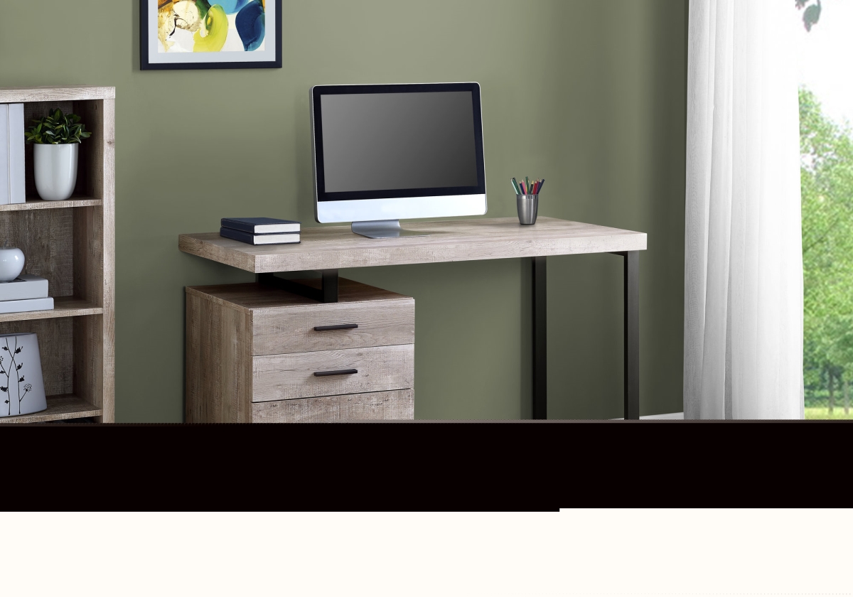 333511 30 In. Taupe Reclaimed Wood Particle Board & Black Metal Computer Desk
