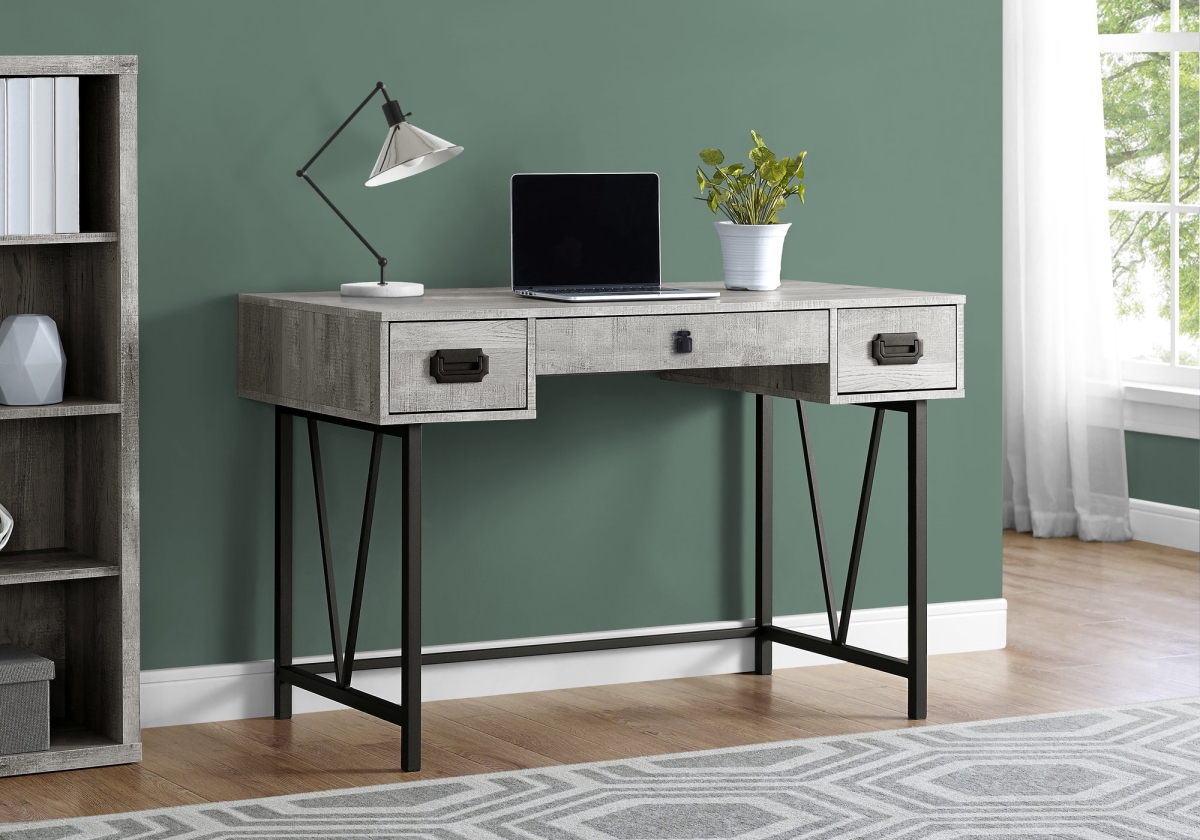 333514 31 In. Grey Particle Board & Black Metal Computer Desk With A Hollow Core