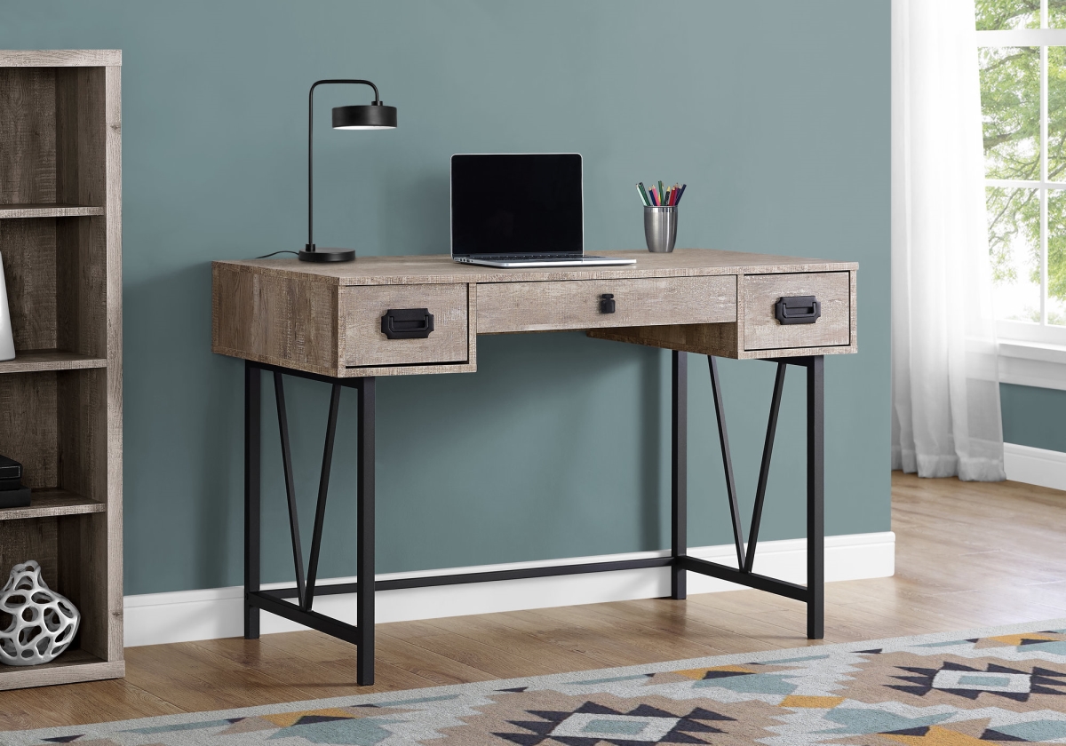 333515 31 In. Taupe Particle Board & Black Metal Computer Desk With A Hollow Core