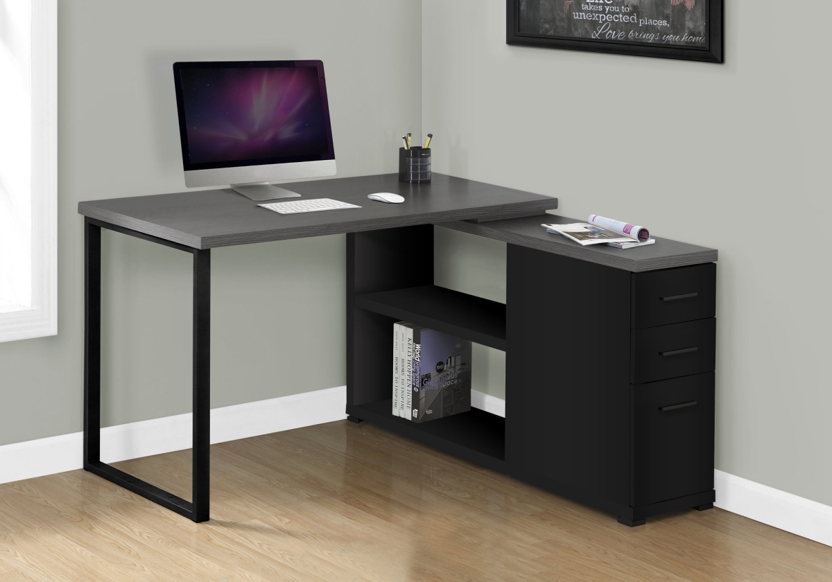 333531 29.5 In. Black Particle Board & Silver Metal Computer Desk With A Grey Top