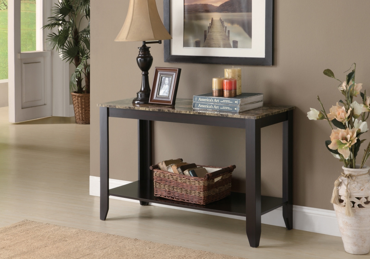 333588 28.75 In. Cappuccino Particle Board Accent Table With A Marble Top