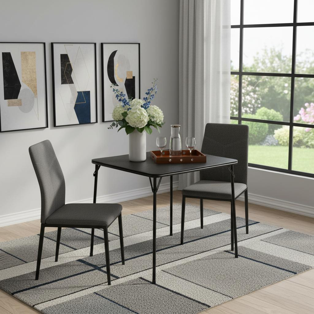 719205 34 in. Black Wood & Iron Folding Square Card Dining Table