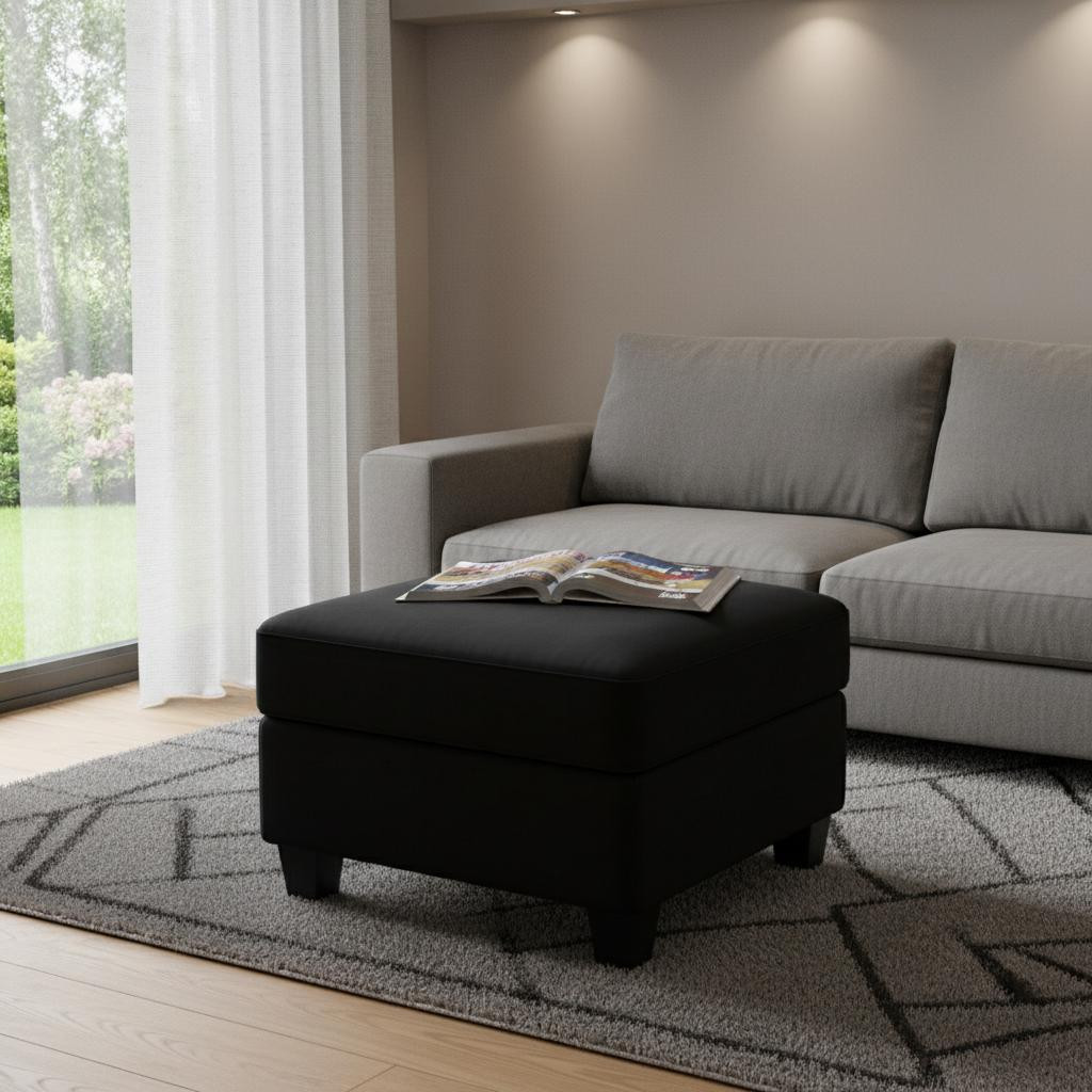 714332 25 in. Black Velvet Storage Ottoman