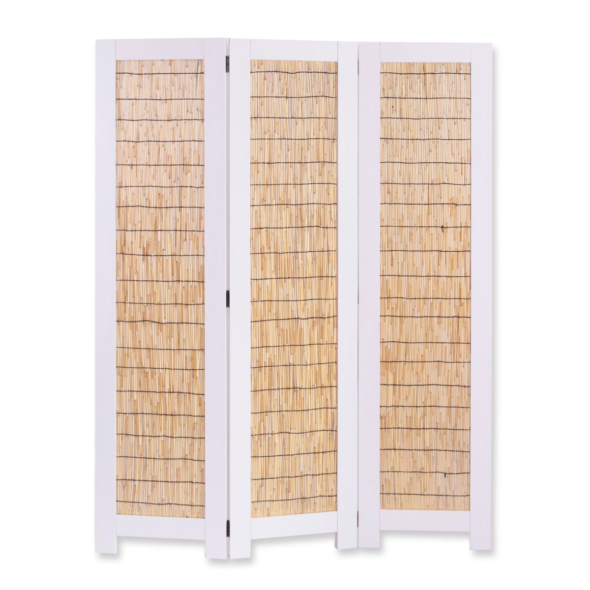 342754 47 X 1.5 X 67 In. White Wood Wicker Screen With 3 Panel
