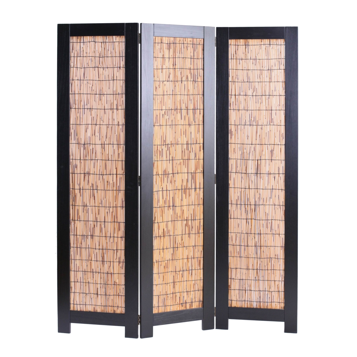 342755 47 X 1.5 X 67 In. Black Wood Wicker Screen With 3 Panel