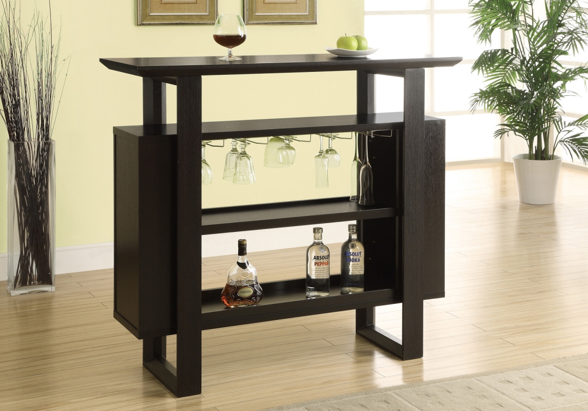332871 42 In. Cappuccino Particle Board, Hollow Core & Mdf Glass Storage Home Bar