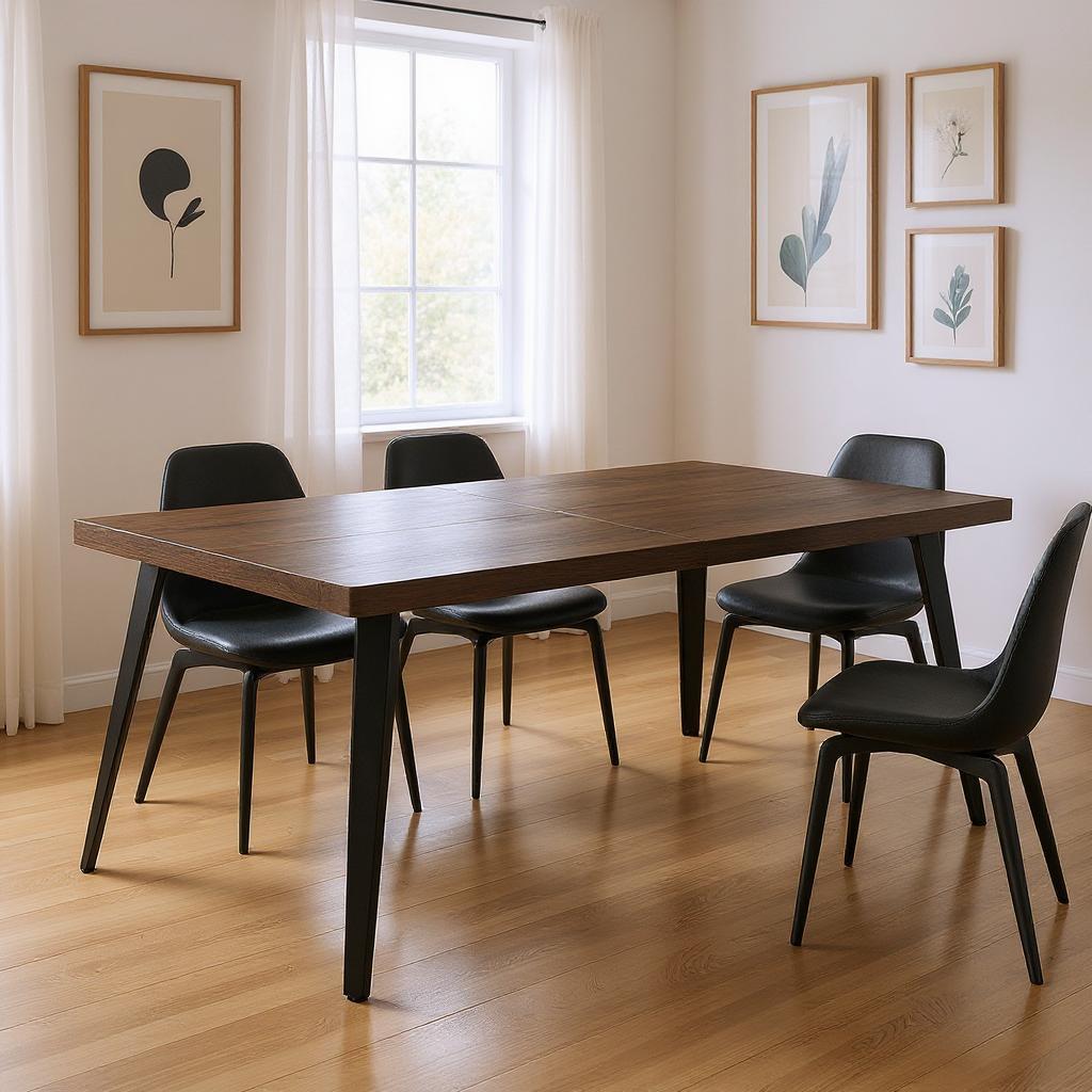 568212 63 in. Dark Brown & Black Wood & Steel Dining Table