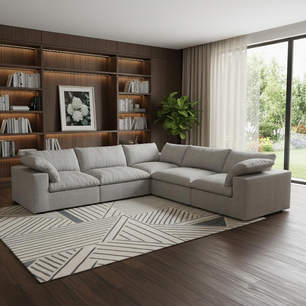 716923 Light Gray Linen Blend Modular L Shaped Corner Sectional, 5 Piece