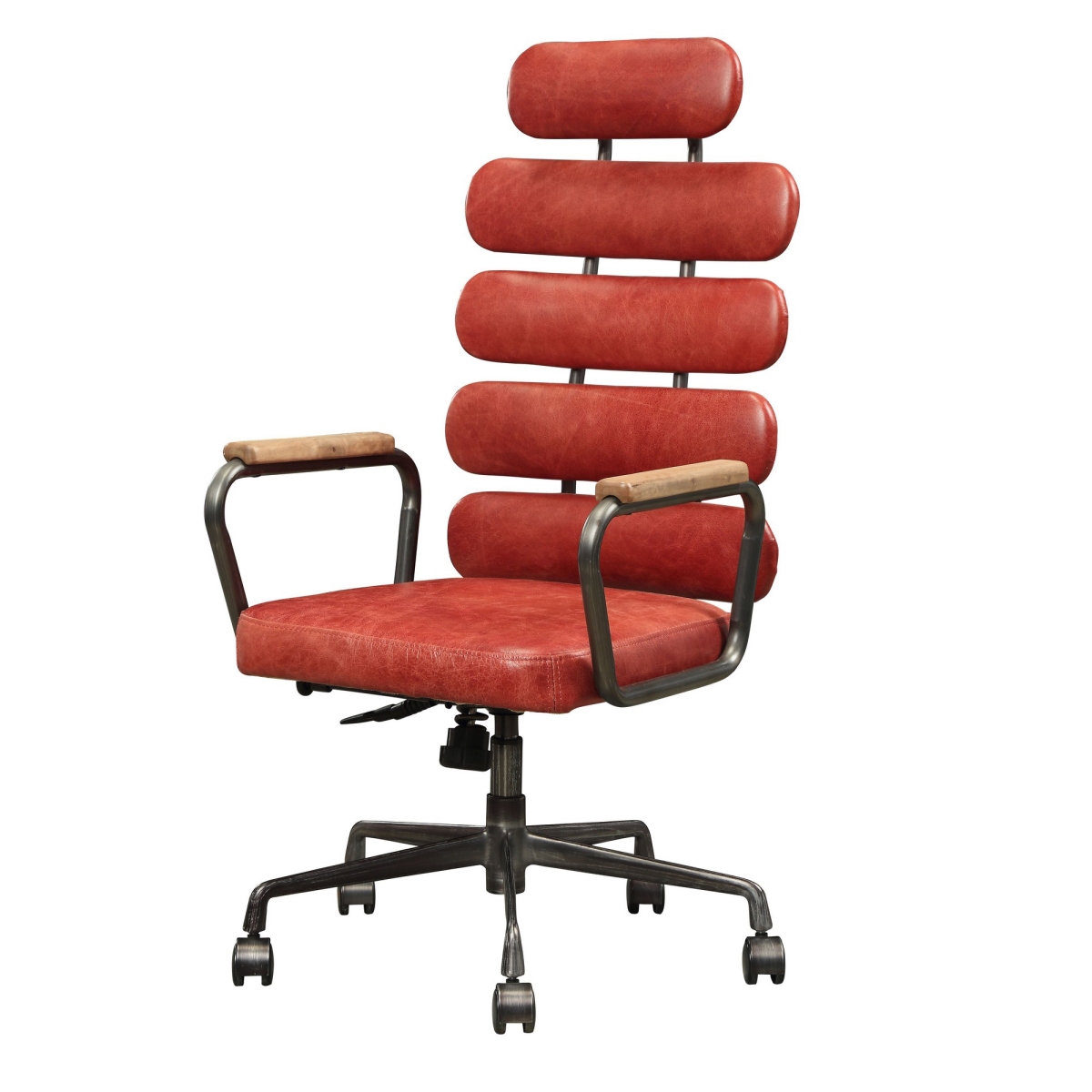 351885 Leatherette Metal Swivel Executive Chair With Five Horizontal Panels Backrest, Red & Gray