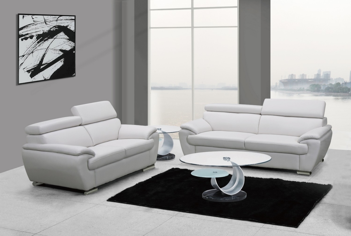 343849 69 x 38 x 32-39 in. Modern White Leather Sofa & Loveseat