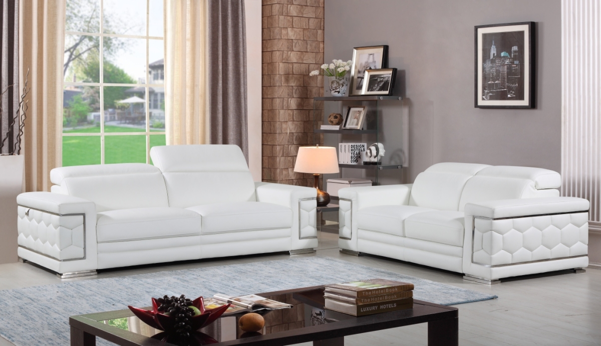 343843 71 x 41 x 29 in. Modern White Leather Sofa & Loveseat