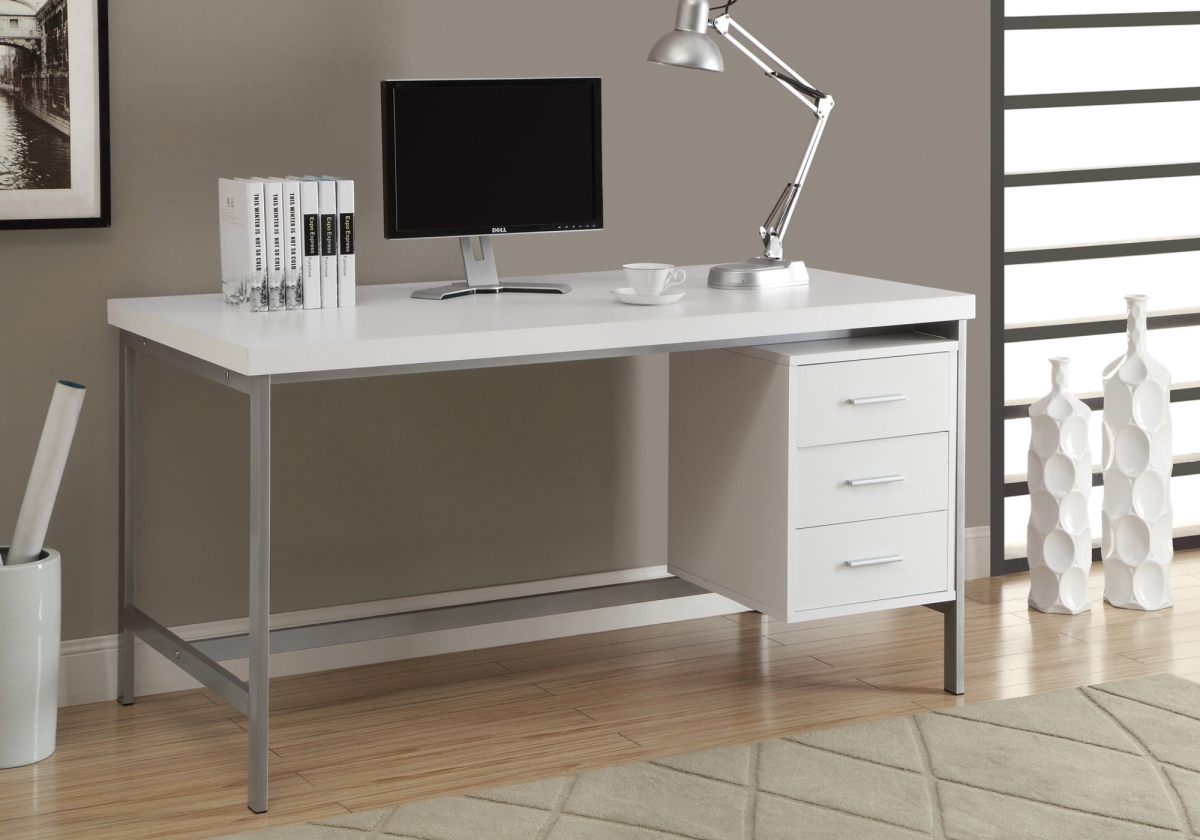 333350 31 In. Particle Board & Silver Metal Computer Desk With A Hollow Core