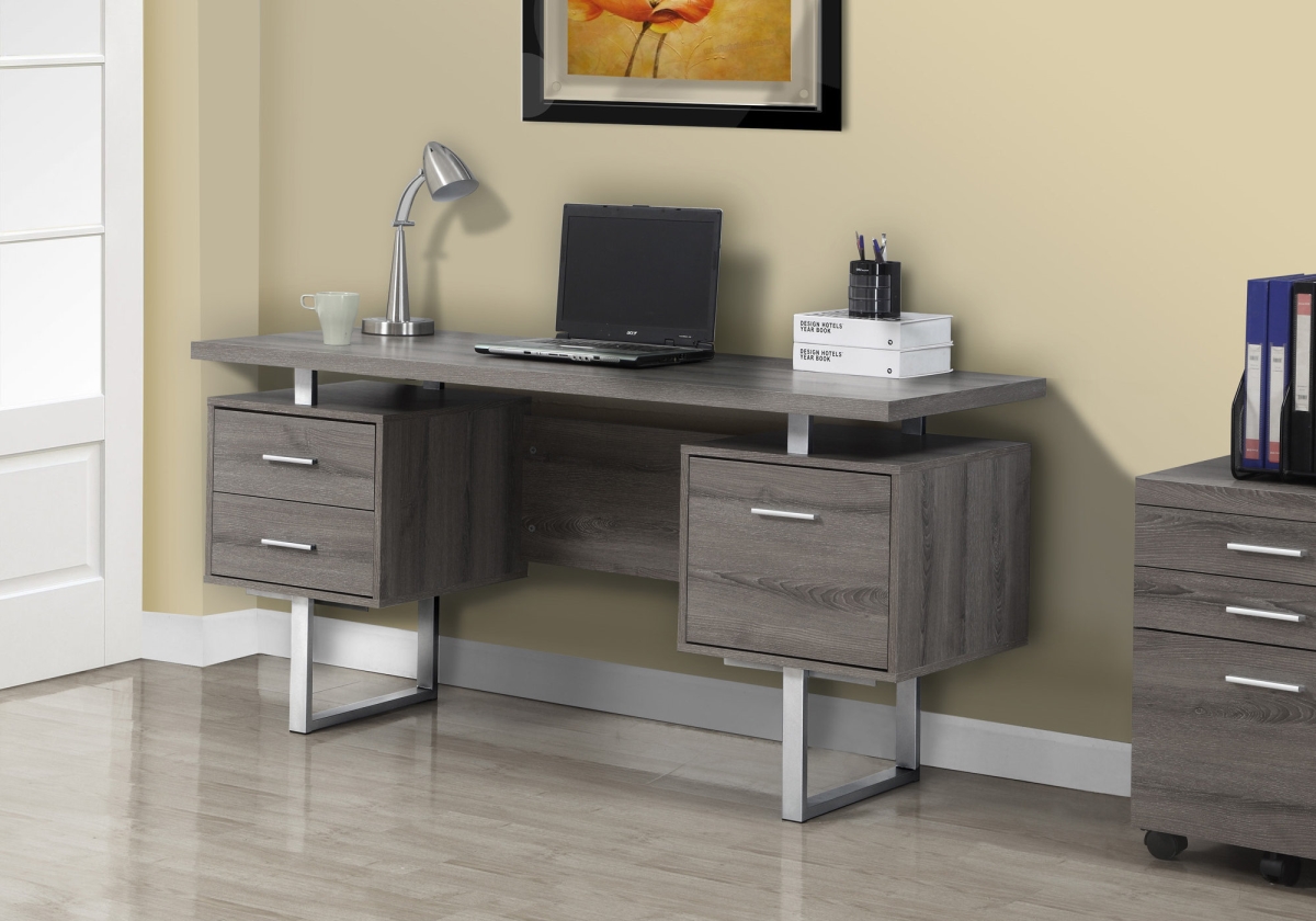 333368 30.25 In. Dark Taupe Particle Board & Silver Metal Computer Desk With A Hollow Core