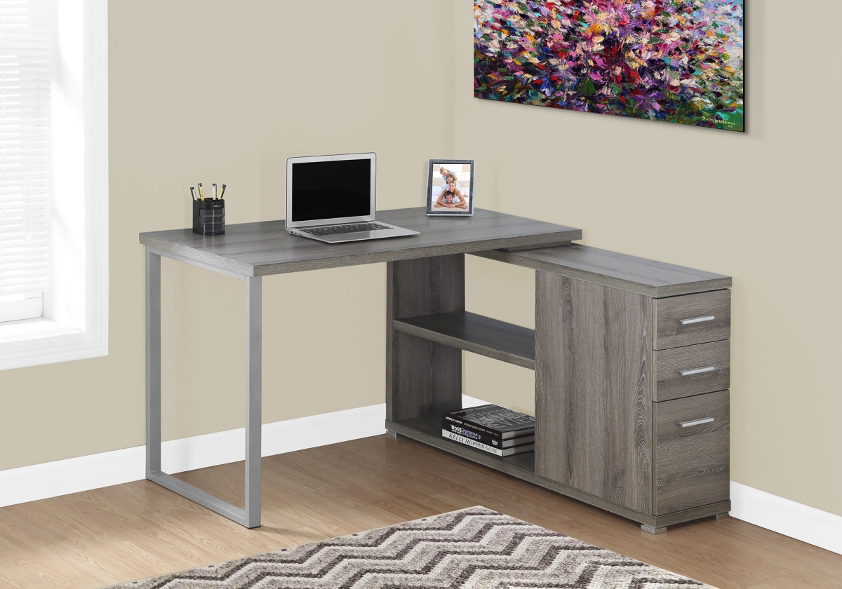 333379 29.5 In. Dark Taupe Particle Board & Silver Metal Computer Desk With A Hollow Core