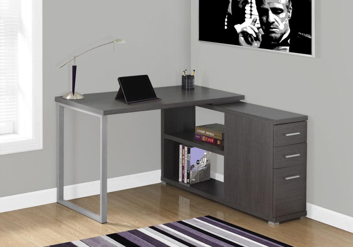 333380 29.5 In. Grey Particle Board & Silver Metal Computer Desk With A Hollow Core