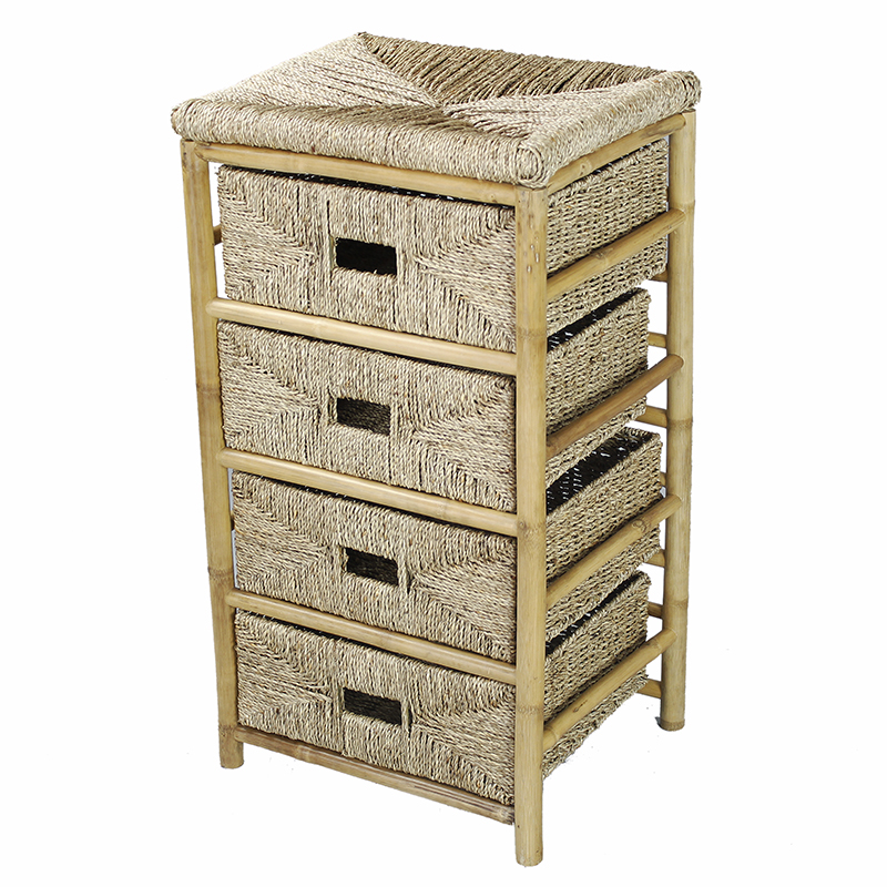 294787 Kaleo Bamboo & Seagrass Open Frame Storage Cabinet With 4 Stoarge Baskets