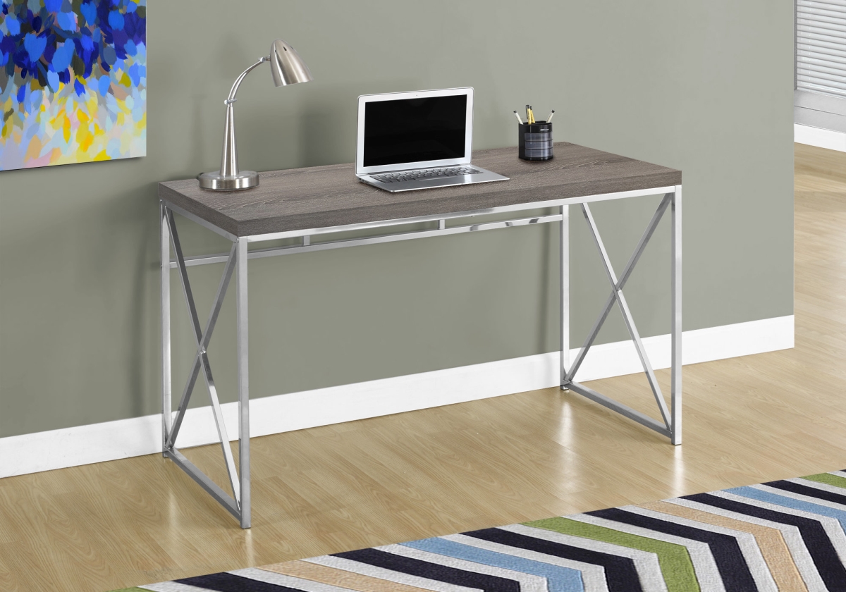 333407 29.75 In. Dark Taupe Particle Board & Chrome Metal Computer Desk