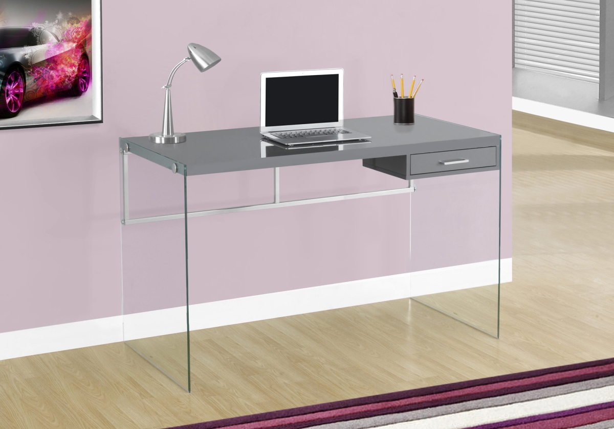 333410 30 In. Glossy Grey Particle Board & Clear Tempered Glass Computer Desk