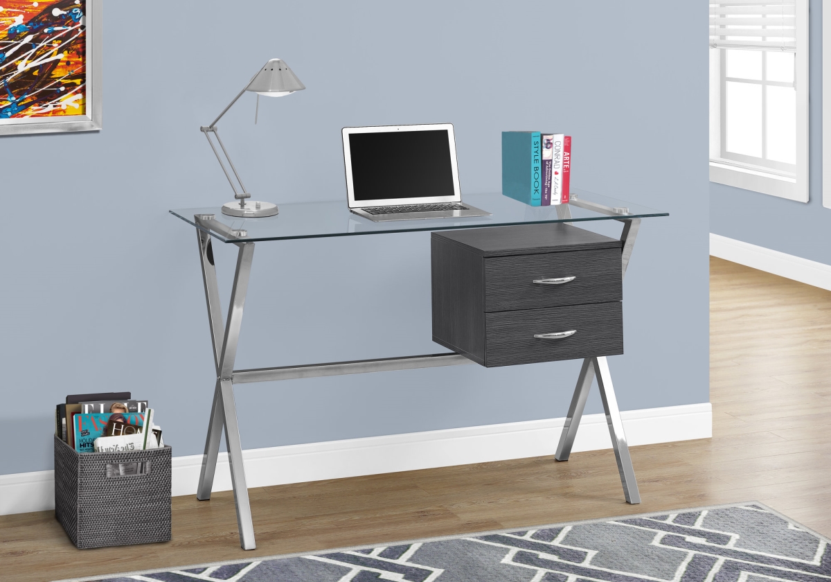 333414 30.25 In. Grey Metal & Tempered Glass Computer Desk