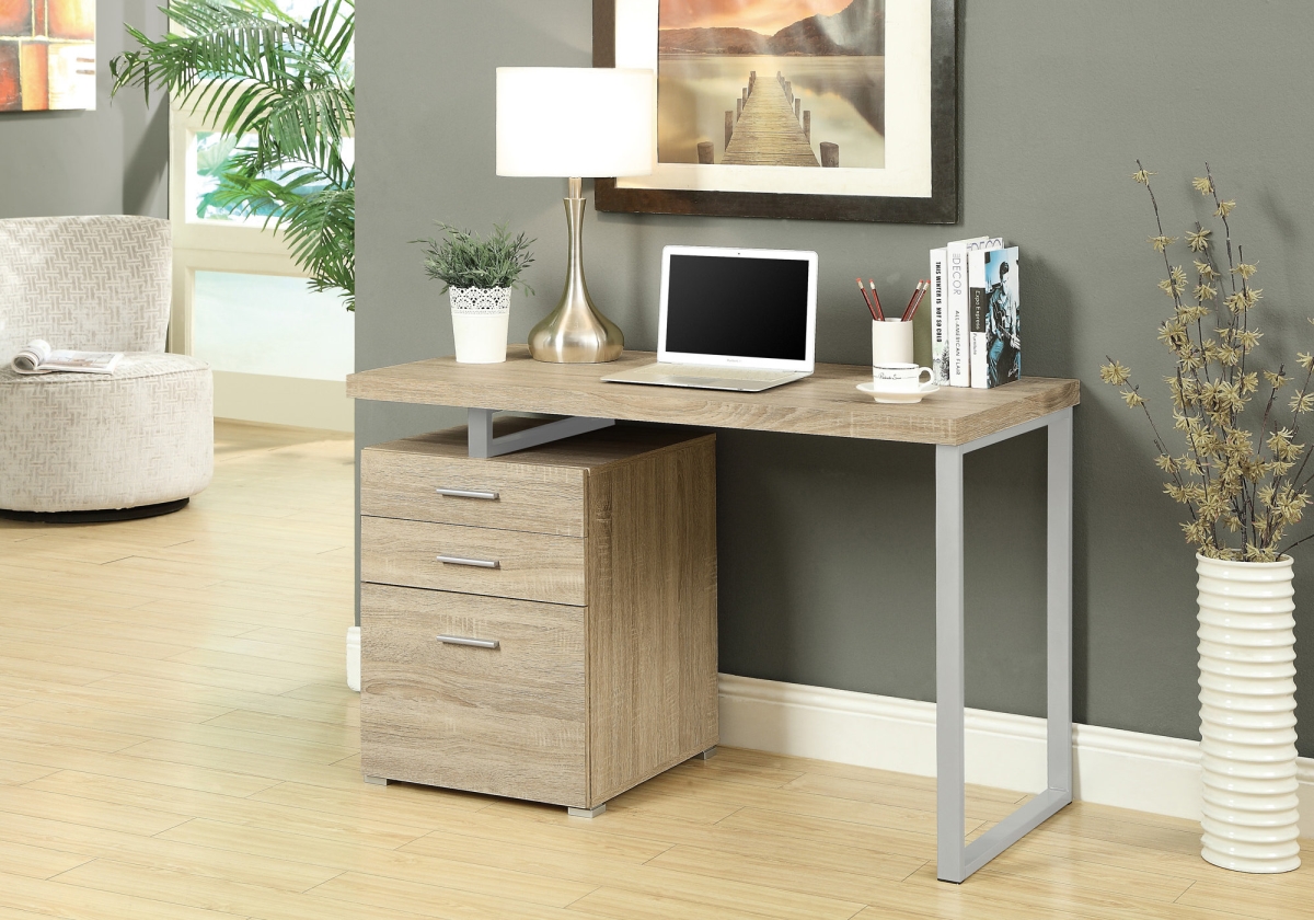 333422 30 In. Natural Particle Board & Silver Metal Computer Desk