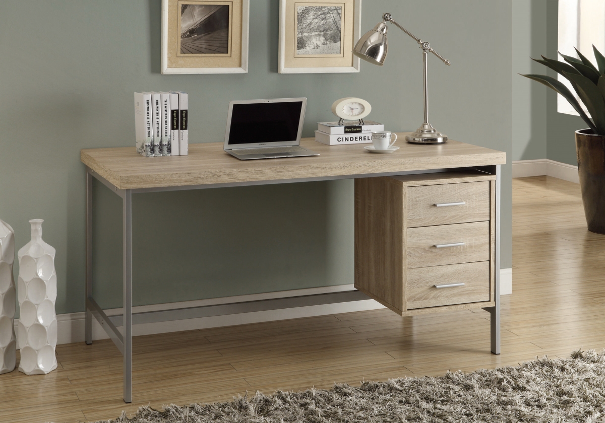333440 31 In. Natural Particle Board & Silver Metal Computer Desk With A Hollow Core