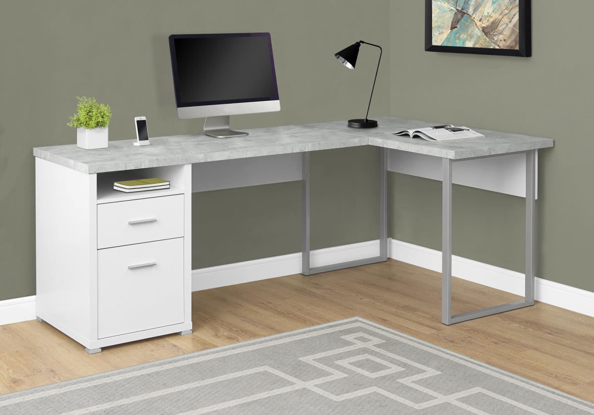 333446 80 In. White & Cement-look Left-right Face Computer Desk