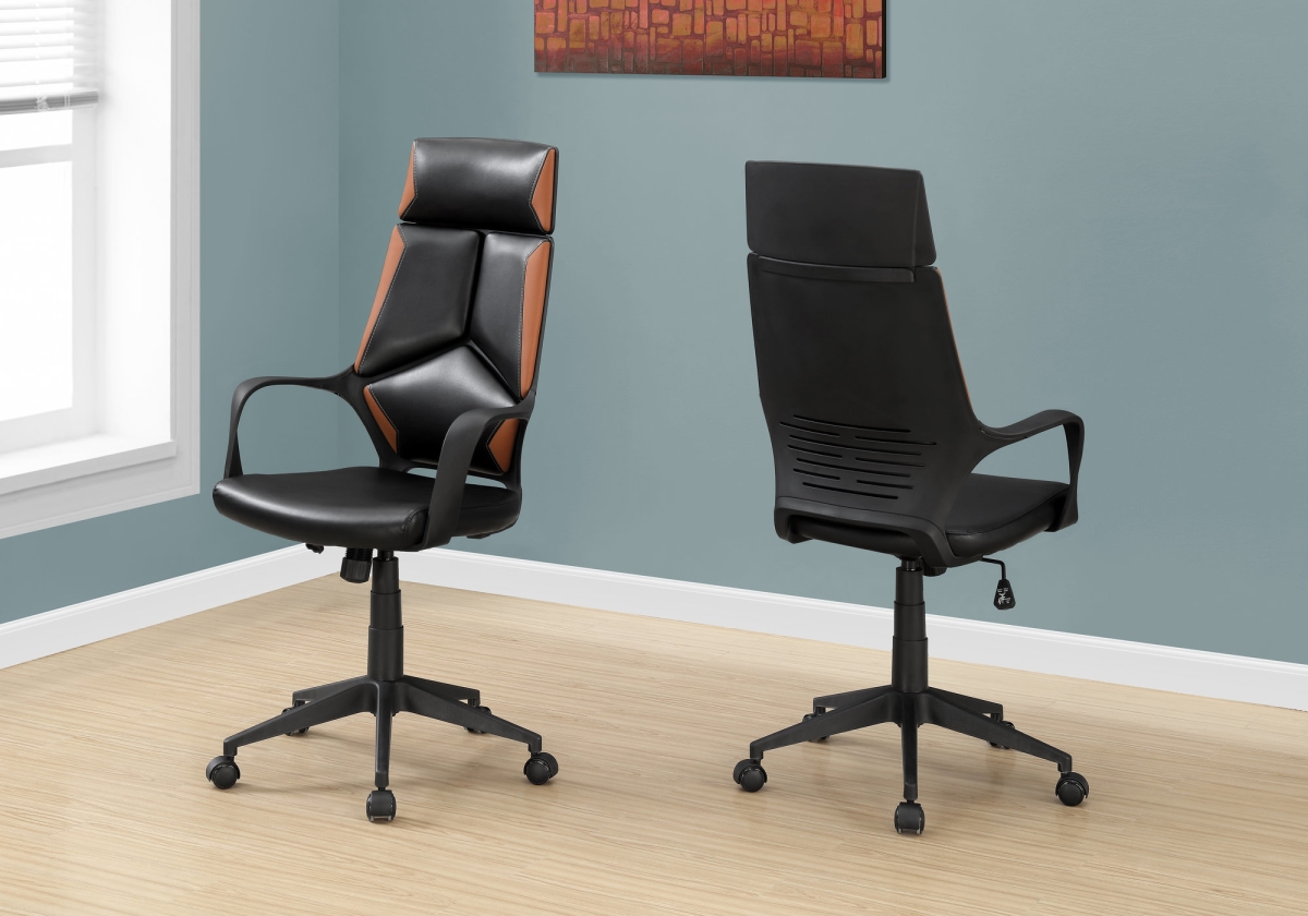 333457 45.75 In. Brown Leather Look, Black Polypropylene, Mdf & Metal Office Chair