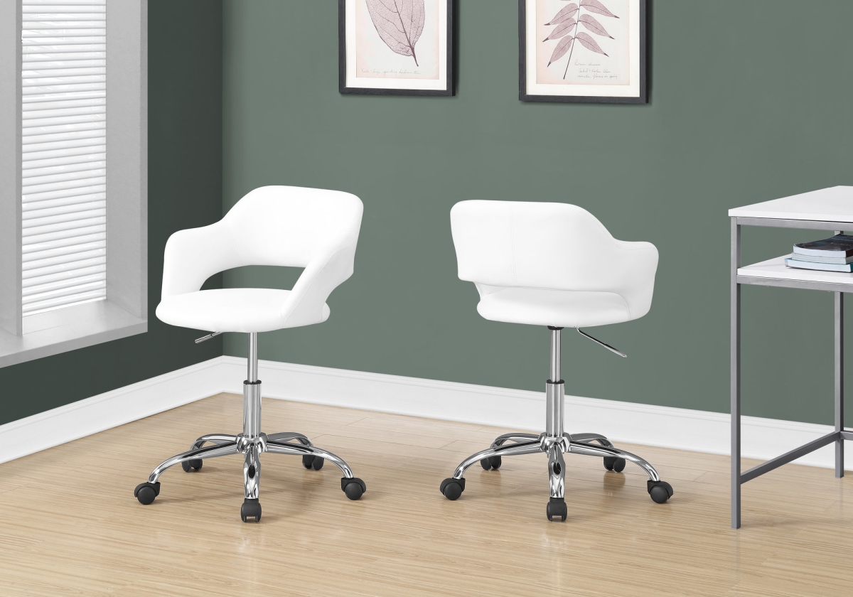 333468 29 In. White Leather Look, Foam, Mdf & Metal Office Chair With A Lift Base