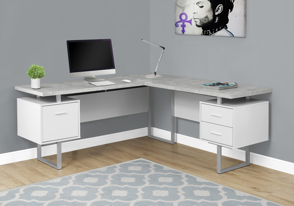 333472 30 In. White Particle Board, Hollow Core, Mdf & Silver Metal Computer Desk