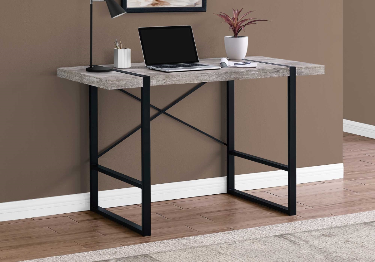 333474 30 In. Taupe Particle Board & Black Metal Computer Desk