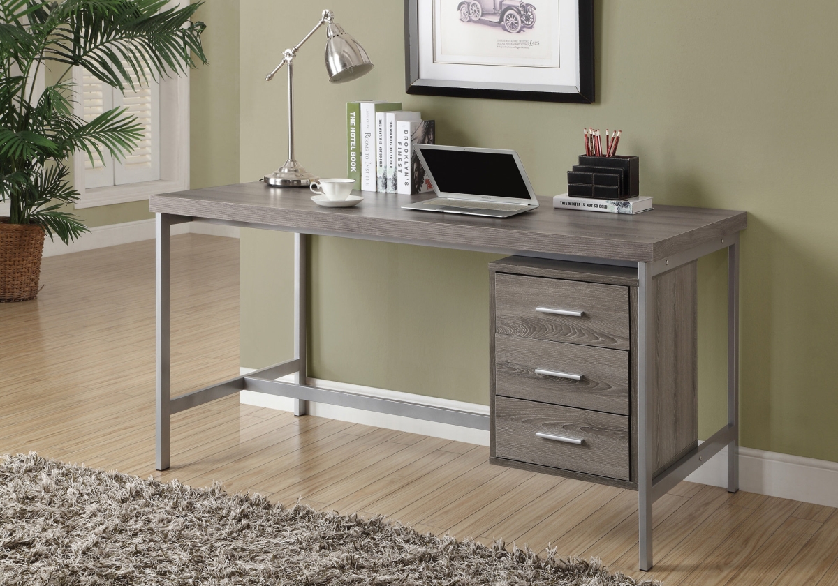 333479 31 In. Dark Taupe Particle Board & Silver Metal Computer Desk With A Hollow Core