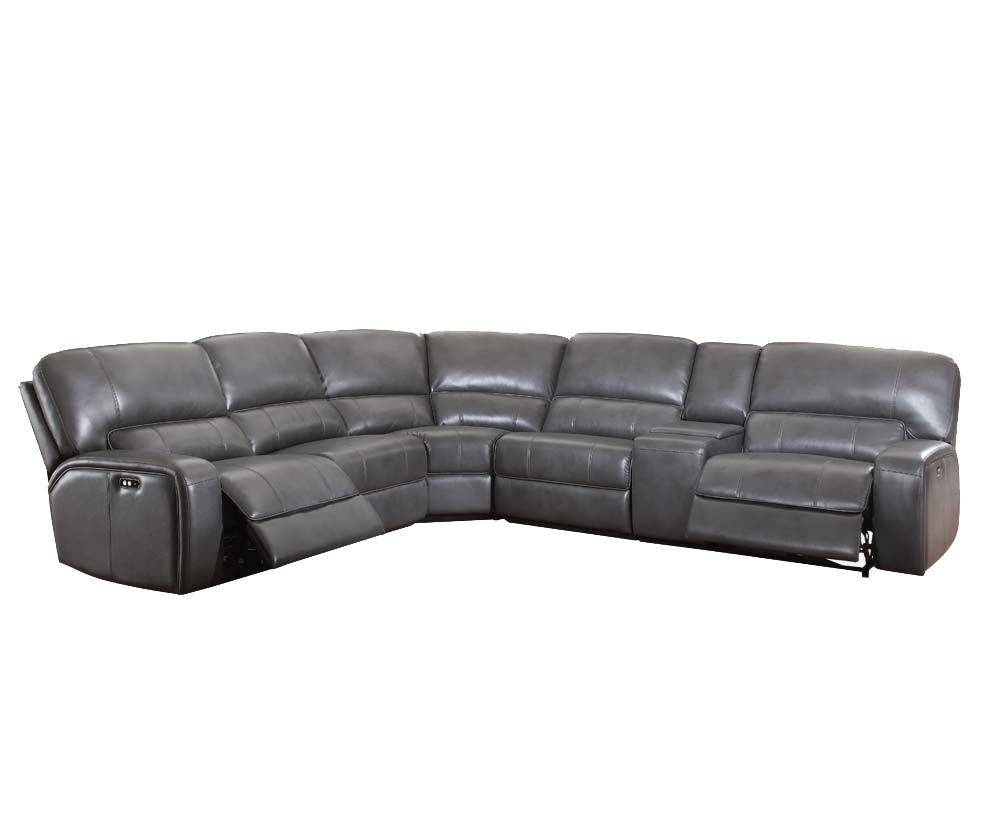 348239 138 X 127 X 41 In. Gray Leather-aire Upholstery Metal Reclining Mechanism Sectional Sofa With Power Motion & Usb Dock