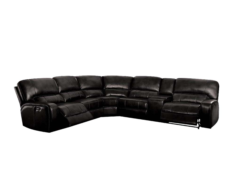 348637 138 X 127 X 41 In. Black Leather-aire Upholstery Metal Reclining Mechanism Sectional Sofa With Power Motion & Usb Dock