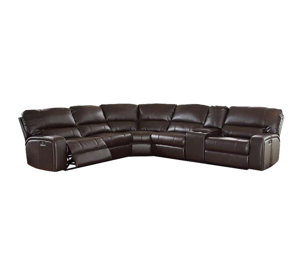 348638 138 X 127 X 41 In. Espresso Leather-aire Upholstery Metal Reclining Mechanism Sectional Sofa With Power Motion & Usb Dock