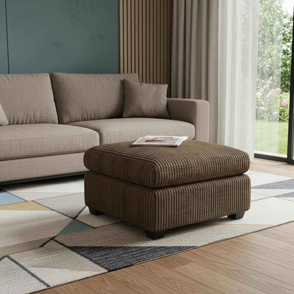714383 32 in. Corduroy Solid Wood Square Ottoman, Brown & Black