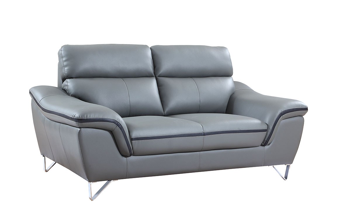 36 in. Contemporary Grey Leather Loveseat