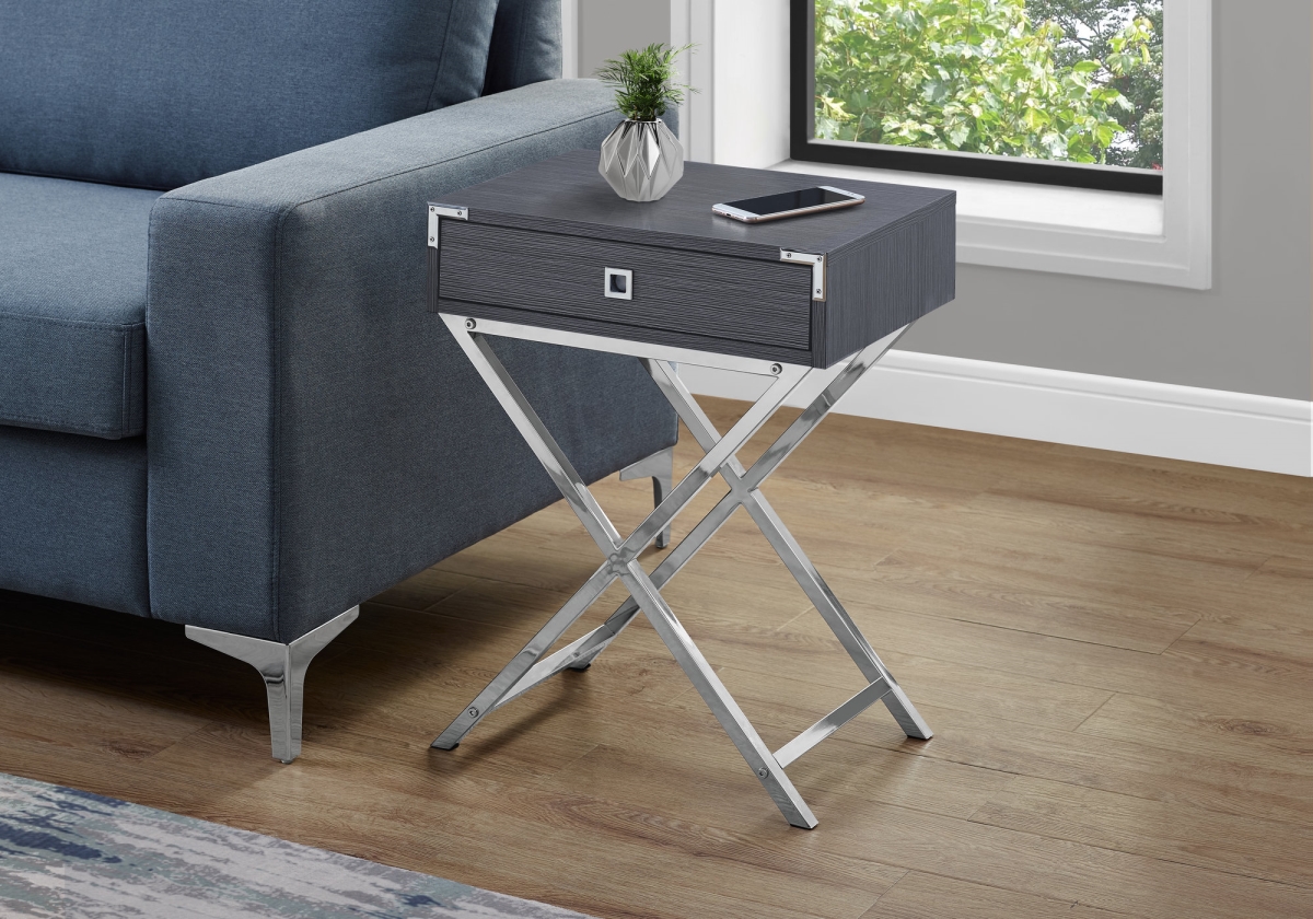 333261 24 In. Grey Particle Board, Mdf & Chrome Metal Accent Table