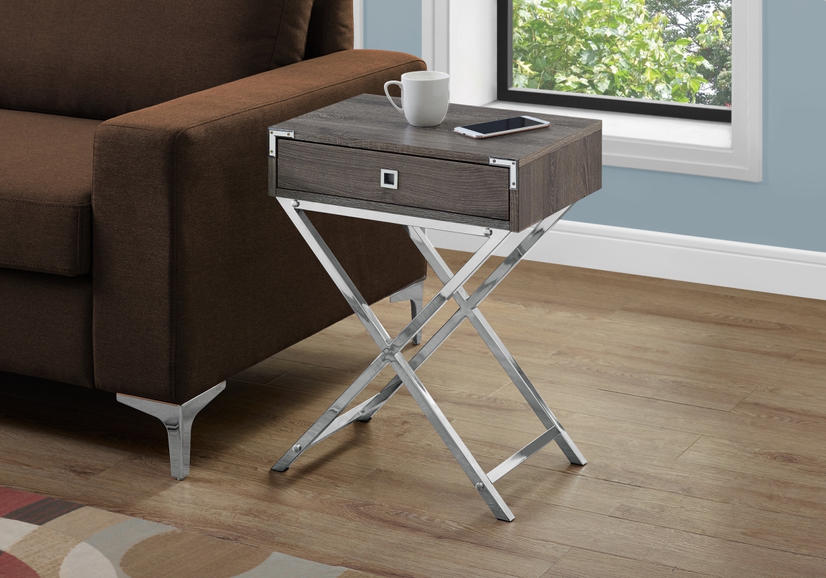 333262 24 In. Dark Taupe Particle Board, Mdf & Chrome Metal Accent Table