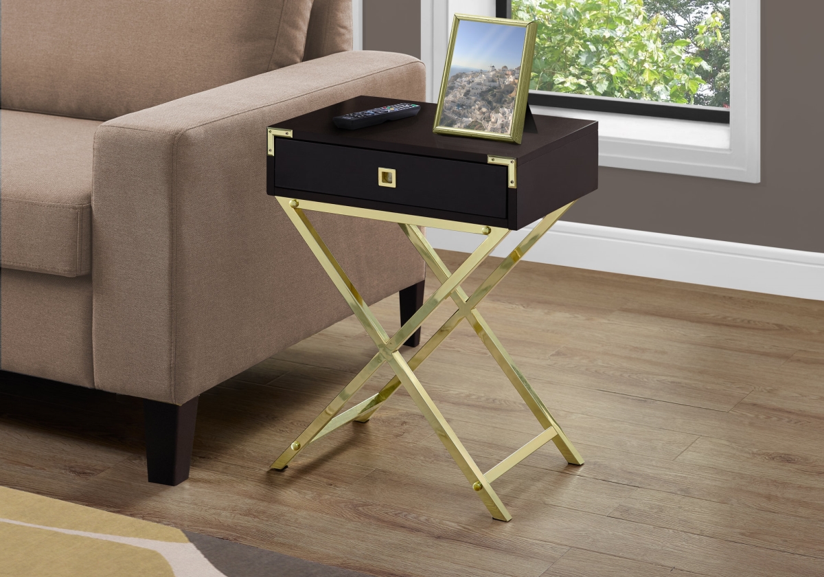 333263 24 In. Cappuccino Particle Board, Mdf & Gold Metal Accent Table